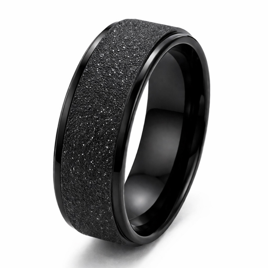 Black Spinner Ring Textured Band Stainless Steel Fidget Anxiety Ring